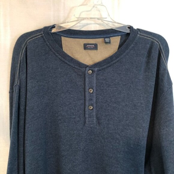 Arrow Mens  XXlg Long Sleeve Henley in Navy Blue - Picture 3 of 15